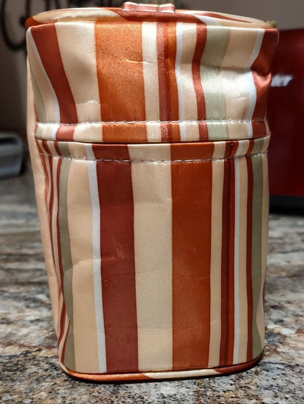 Striped Cosmetic Travel Bag in Rust, Cream & Sage
